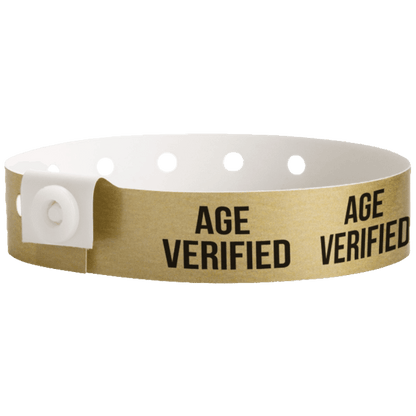 plastic age verified wristband in gold 
