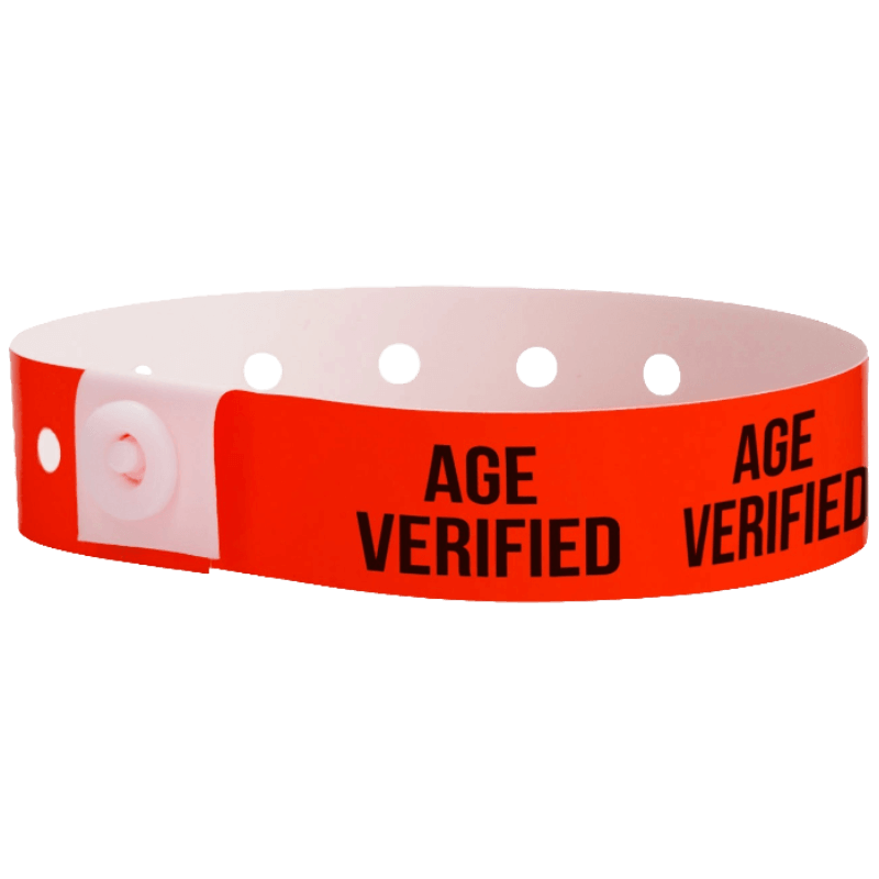 plastic age verified wristband in neon red