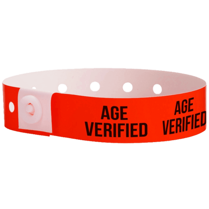 plastic age verified wristband in neon red