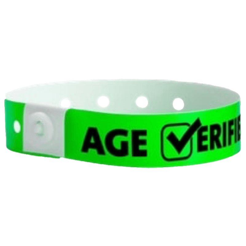 age verified check plastic wristband in neon green