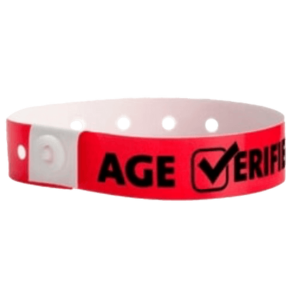 age verified check plastic wristband in neon red