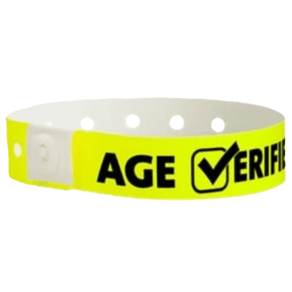 age verified check plastic wristband on neon yellow
