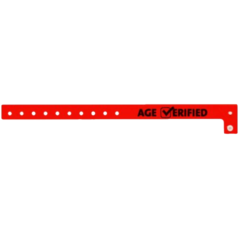 age verified check plastic wristband in neon red