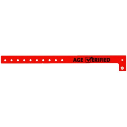 age verified check plastic wristband in neon red