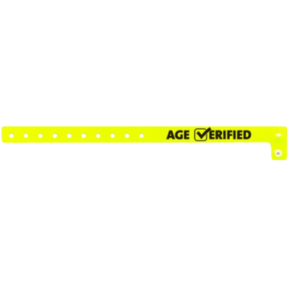 age verified check plastic wristband in neon yellow