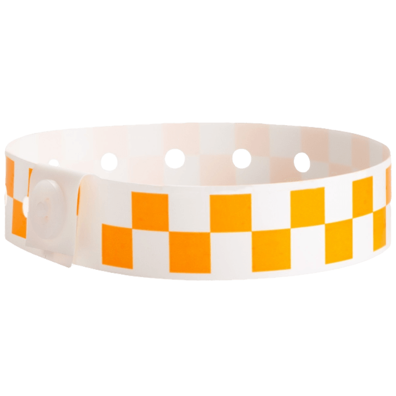 Plastic checkerboard wristband in neon orange