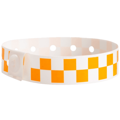 Plastic checkerboard wristband in neon orange