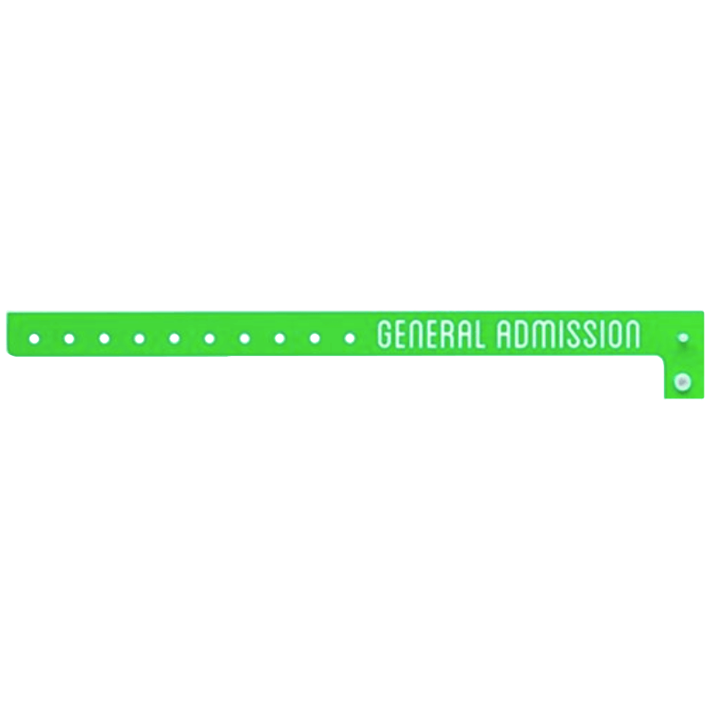 Plastic general admission wristband in neon green
