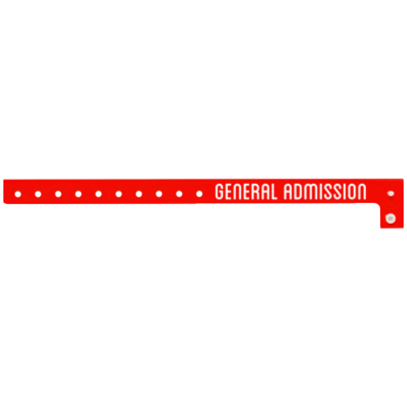Plastic general admission wristband in neon red