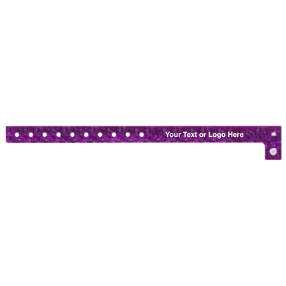 holographic plastic wristbands with a placeholder to show where you can customize the wristband in purple