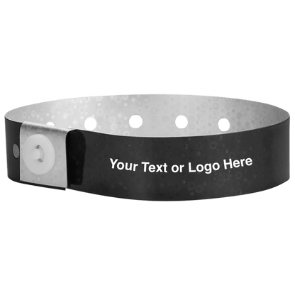 holographic plastic wristbands with a placeholder to show where you can customize the wristband in aqua