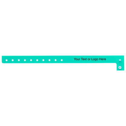 plastic regular 3/4" wristband with a placeholder to show where you can customize the wristband in aqua 