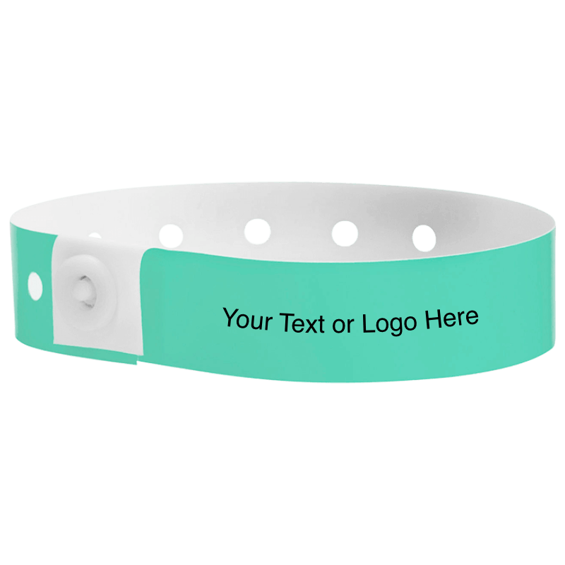 plastic regular 3/4" wristband with a placeholder to show where you can customize the wristband in aqua