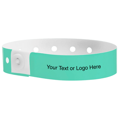 plastic regular 3/4" wristband with a placeholder to show where you can customize the wristband in aqua