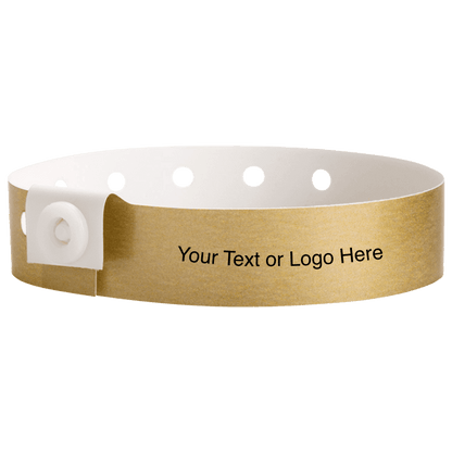 plastic regular 3/4" wristband with a placeholder to show where you can customize the wristband in gold 