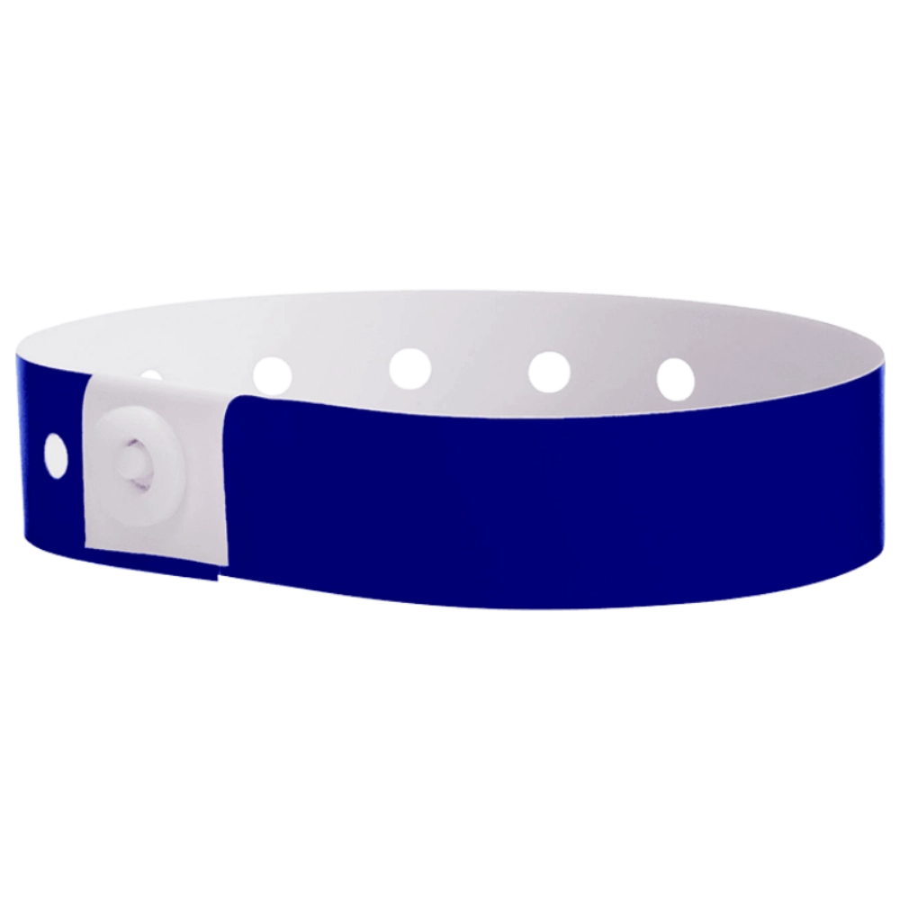 Plastic regular wristband in navy blue - shown in round 