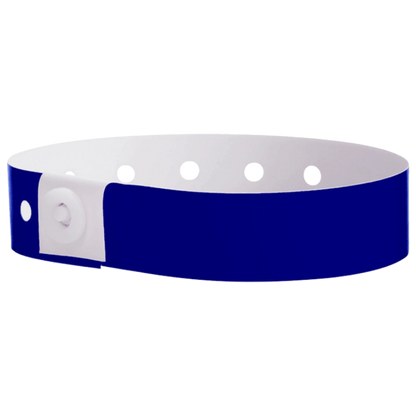 Plastic regular wristband in navy blue - shown in round 