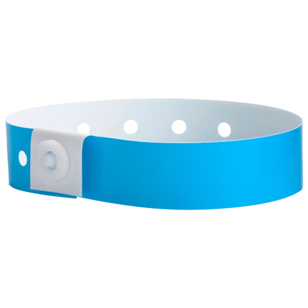 Plastic regular wristband in neon blue - shown in round 