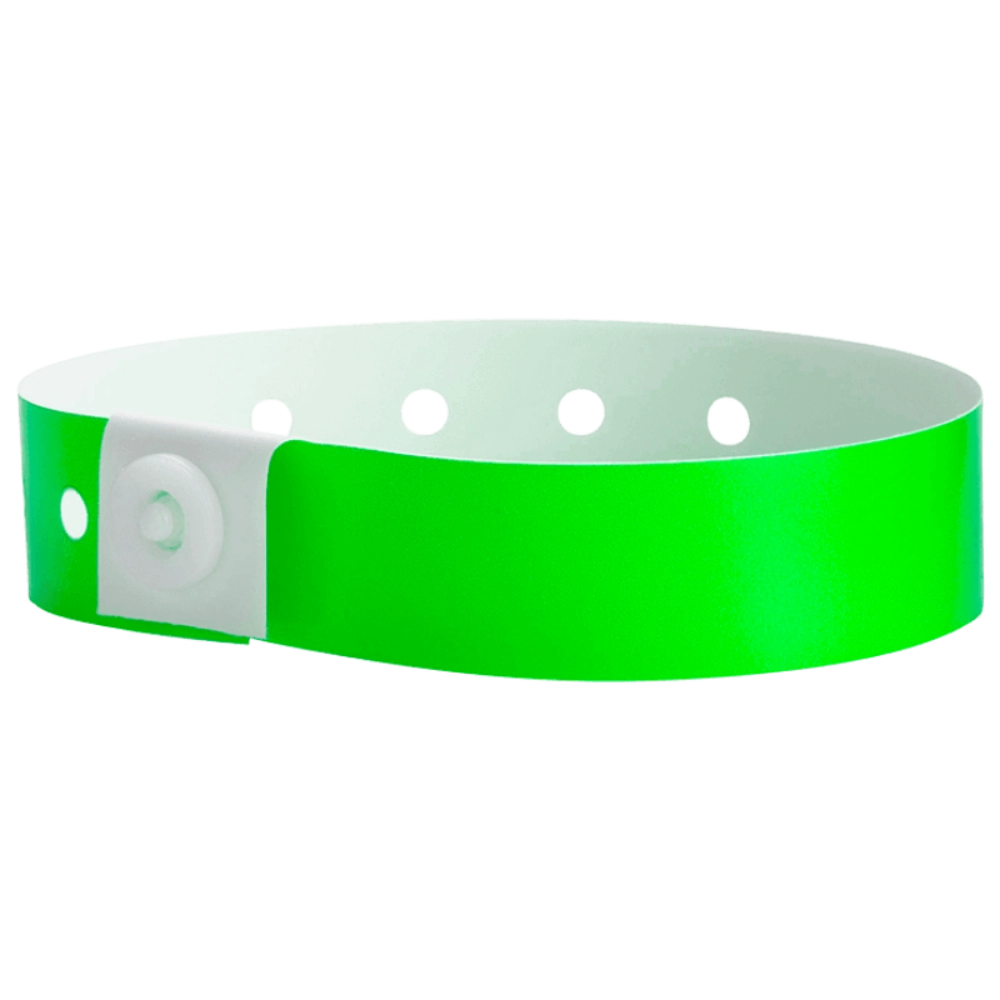 Plastic regular wristband in neon green - shown in round 
