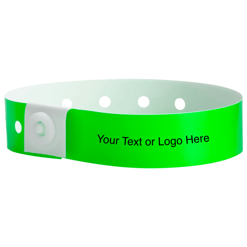 plastic regular 3/4" wristband with a placeholder to show where you can customize the wristband in neon green