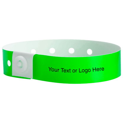 plastic regular 3/4" wristband with a placeholder to show where you can customize the wristband in neon green