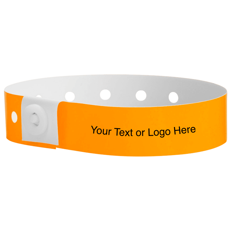 plastic regular 3/4" wristband with a placeholder to show where you can customize the wristband in neon orange 