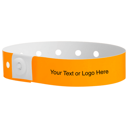 plastic regular 3/4" wristband with a placeholder to show where you can customize the wristband in neon orange 