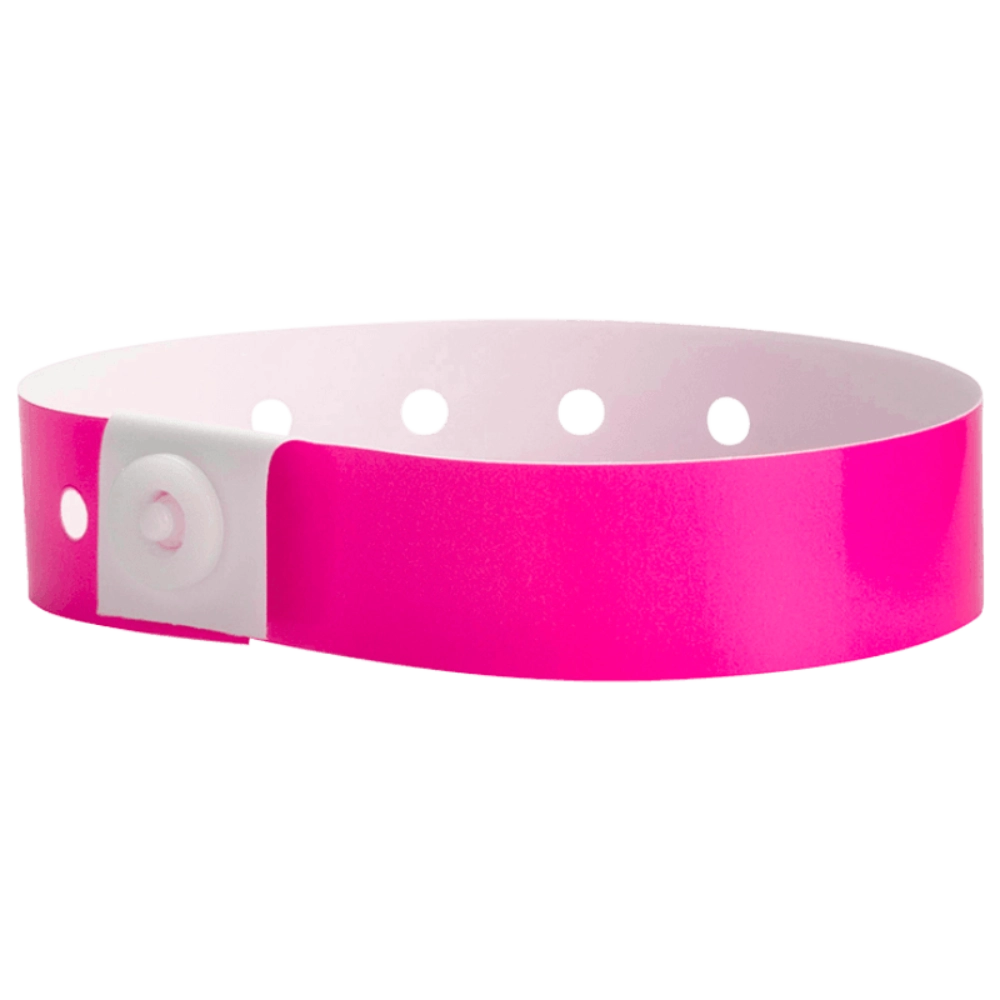 Plastic regular wristband in neon pink - shown in round 
