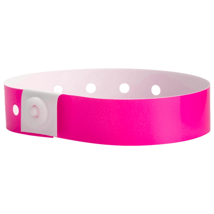 Plastic regular wristband in neon pink - shown in round 