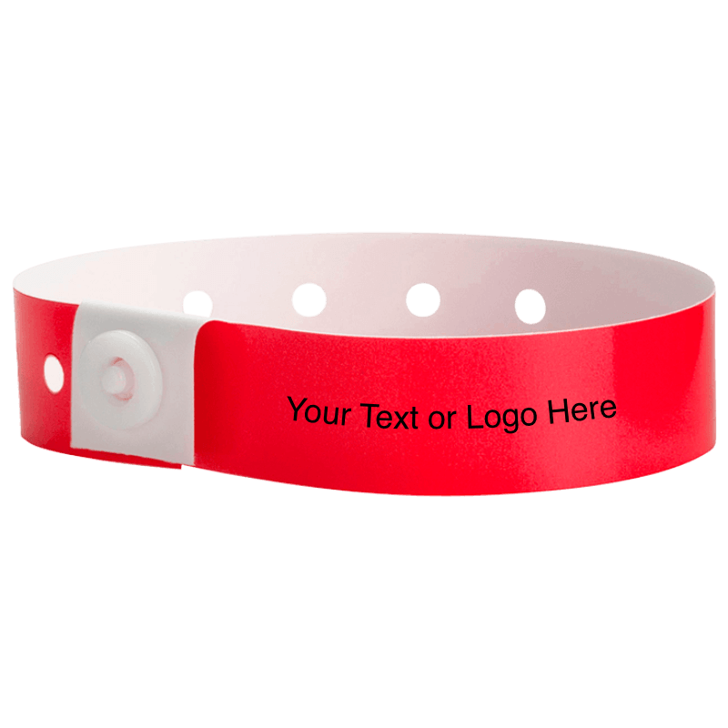 plastic regular 3/4" wristband with a placeholder to show where you can customize the wristband in neon red