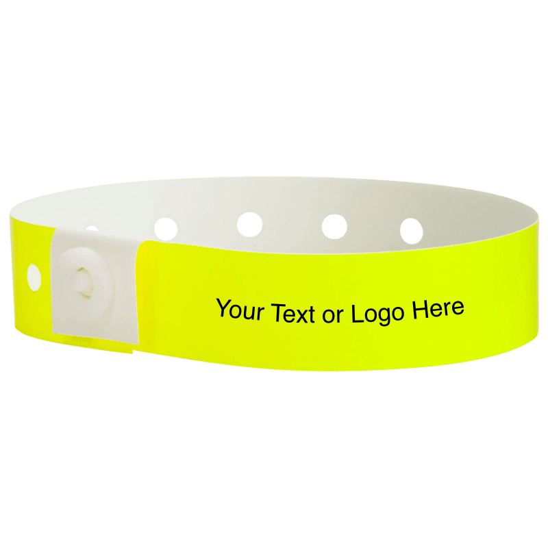 plastic regular 3/4" wristband with a placeholder to show where you can customize the wristband in neon yellow