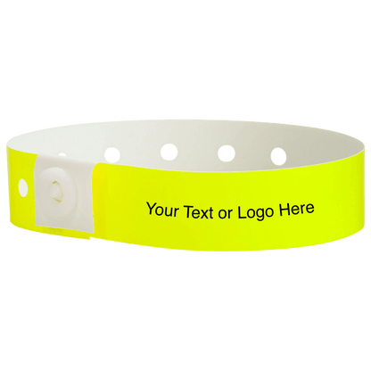 plastic regular 3/4" wristband with a placeholder to show where you can customize the wristband in neon yellow