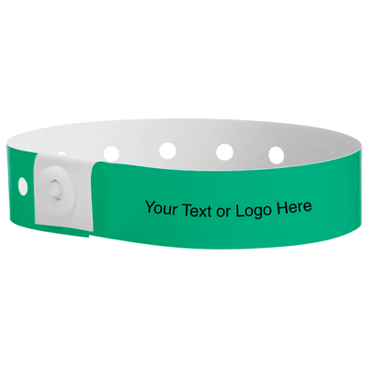 plastic regular 3/4" wristband with a placeholder to show where you can customize the wristband in pantone green
