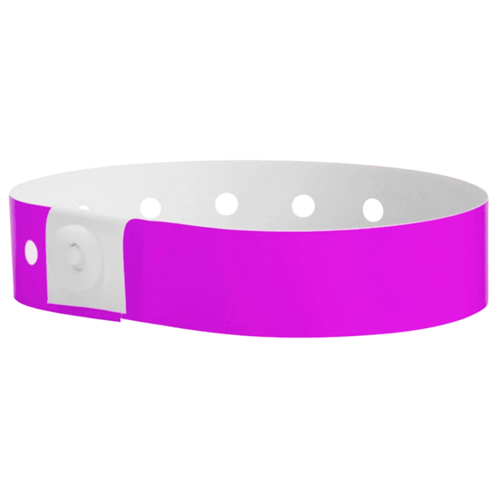 Plastic regular wristband in pantone purple - shown in round 