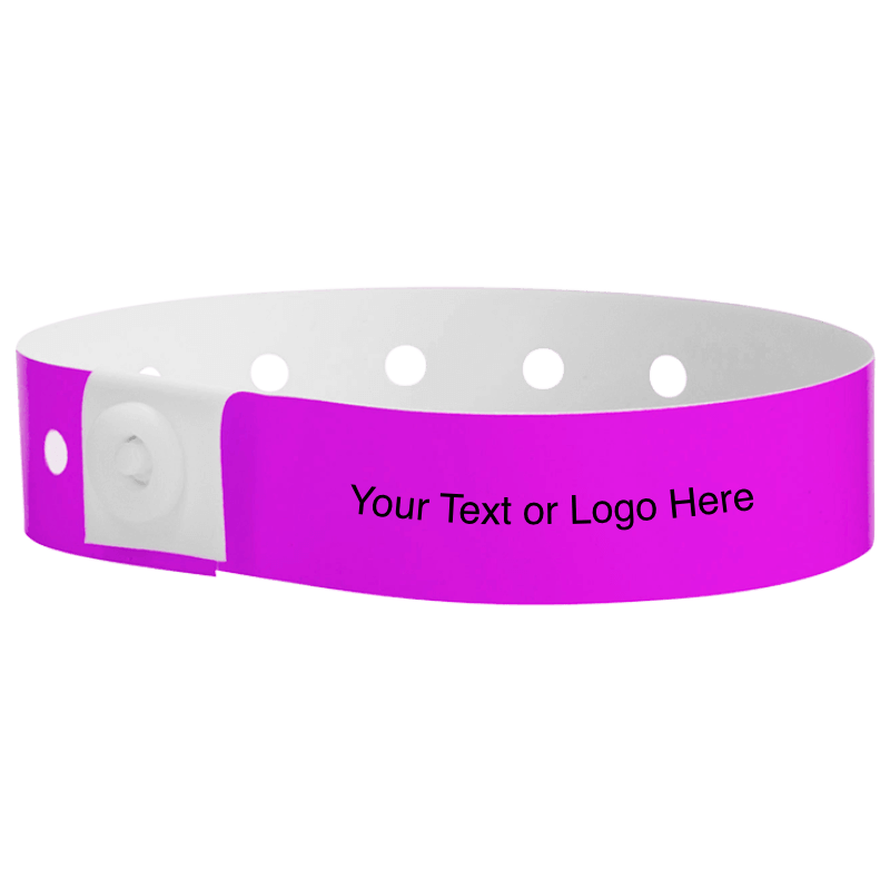 plastic regular 3/4" wristband with a placeholder to show where you can customize the wristband in pantone purple 
