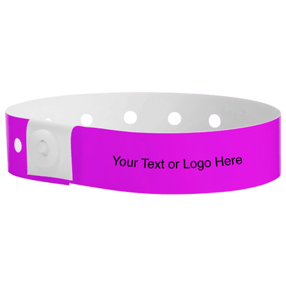 plastic regular 3/4" wristband with a placeholder to show where you can customize the wristband in pantone purple 