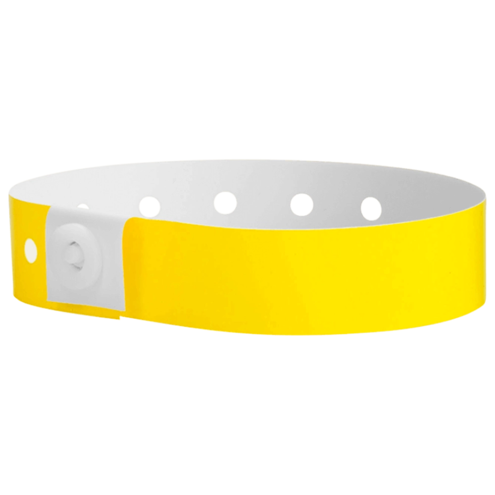 Plastic regular wristband in pantone yellow - shown in round 