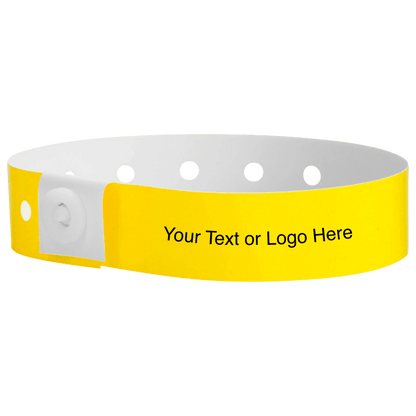 plastic regular 3/4" wristband with a placeholder to show where you can customize the wristband in pantone yellow