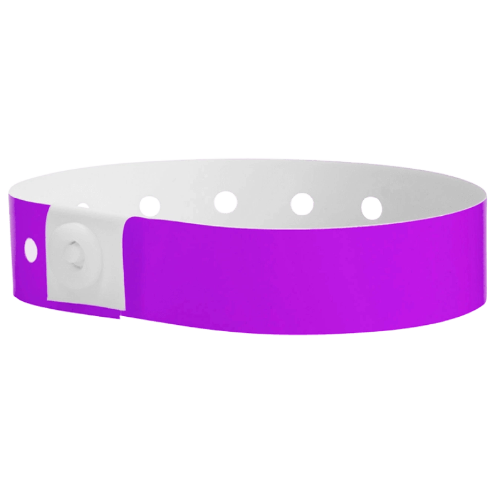Plastic regular wristband in purple - shown in round 