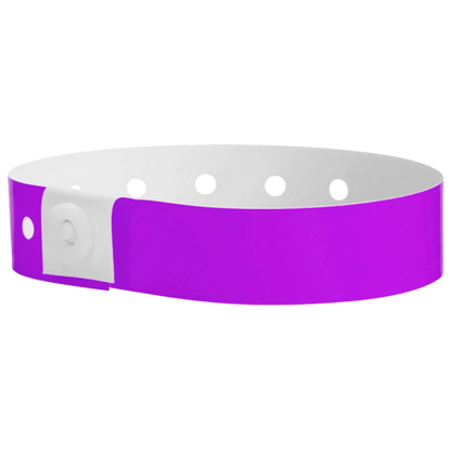 Plastic regular wristband in purple - shown in round 