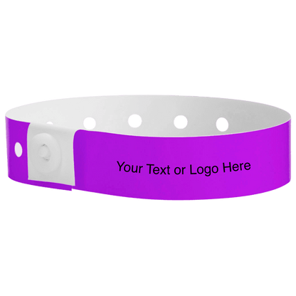 plastic regular 3/4" wristband with a placeholder to show where you can customize the wristband in purple