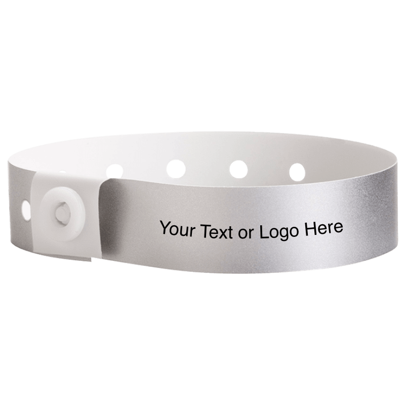 plastic regular 3/4" wristband with a placeholder to show where you can customize the wristband in silver 