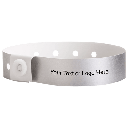 plastic regular 3/4" wristband with a placeholder to show where you can customize the wristband in silver 