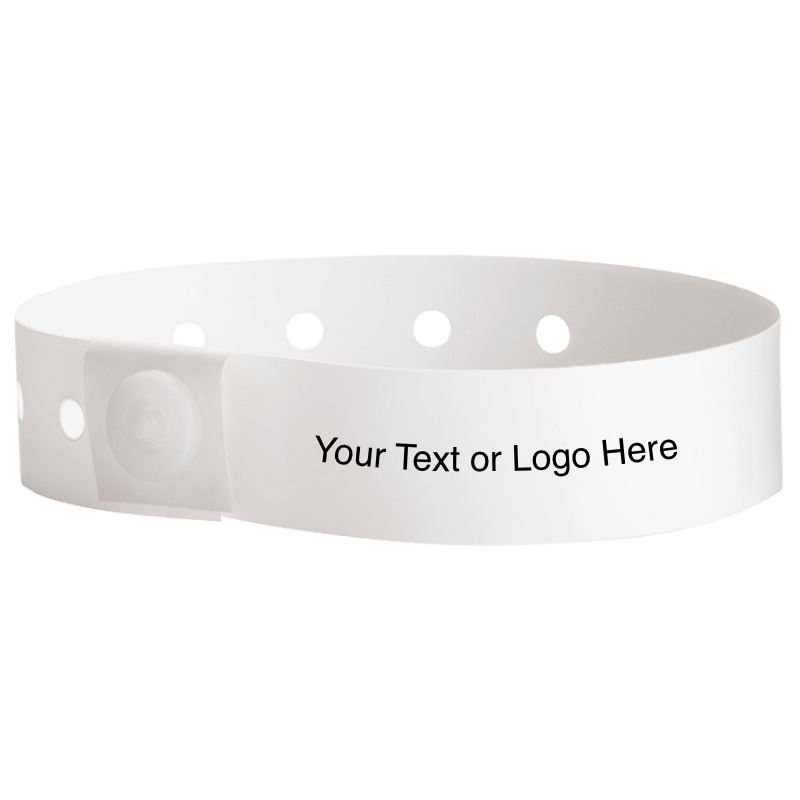 plastic regular 3/4" wristband with a placeholder to show where you can customize the wristband in white
