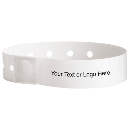 plastic regular 3/4" wristband with a placeholder to show where you can customize the wristband in white