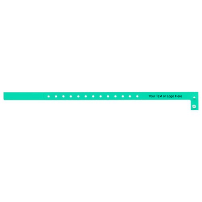 slim plastic wristband with a placeholder to show where you can customize the wristband shown in aqua 