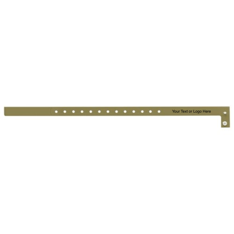 slim plastic wristband with a placeholder to show where you can customize the wristband shown in gold