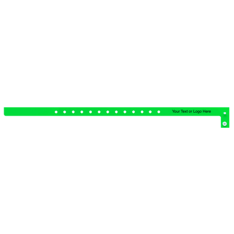 slim plastic wristband with a placeholder to show where you can customize the wristband shown in neon green
