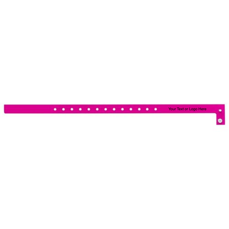 slim plastic wristband with a placeholder to show where you can customize the wristband shown in neon pink