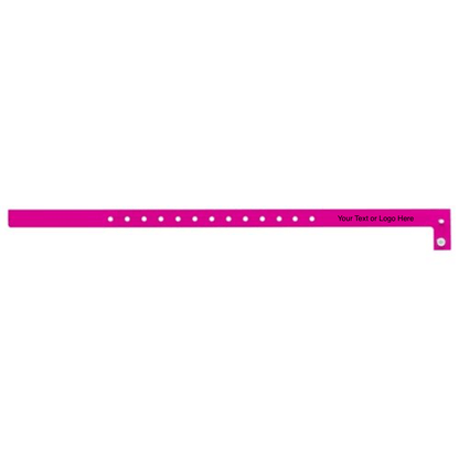 slim plastic wristband with a placeholder to show where you can customize the wristband shown in neon pink